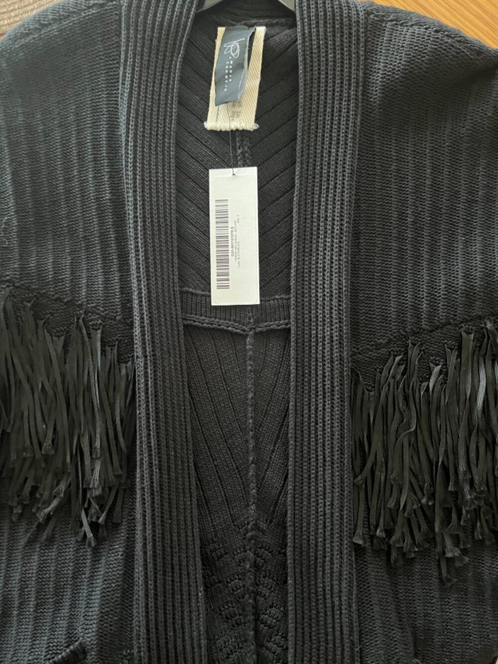 Zero + Maria Cornejo Fringe Hex Shrug in Black, size S - Picture 11 of 11